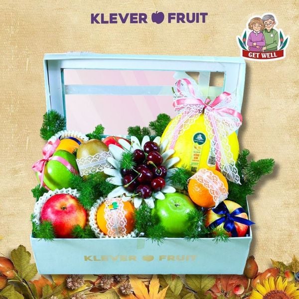 Hộp Quà Trái Cây Tone Xanh Nhẹ Nhàng Chúc Sức Khỏe Bố Mẹ