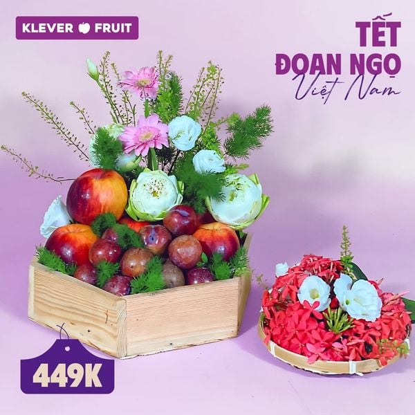Mâm Trái Cây Tết Đoan Ngọ 01 – Mâm Trái Cây Cùng Hoa Sen Tại Klever Fruit