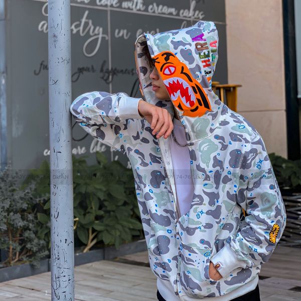 Áo khoác BAPE Space White Camo Tiger Full Zip Hoodie – Fandy