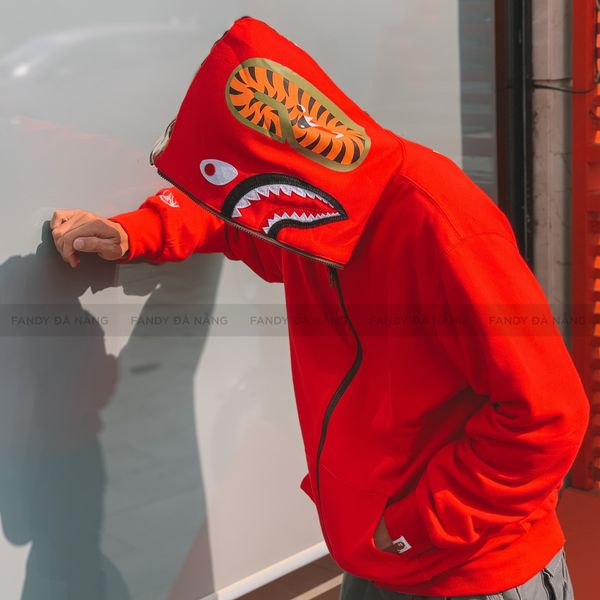 Áo khoác BAPE x OVO Woodland Red Camo Shark Reversible Full Zip Hoodie –  Fandy