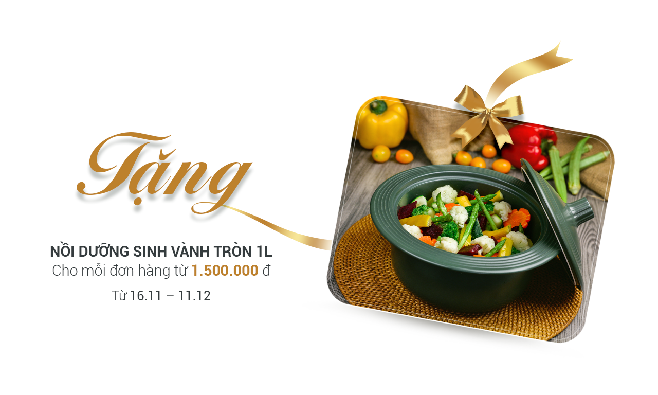 Tặng nồi sứ dưỡng sinh khi mua hàng tại website Minh Long