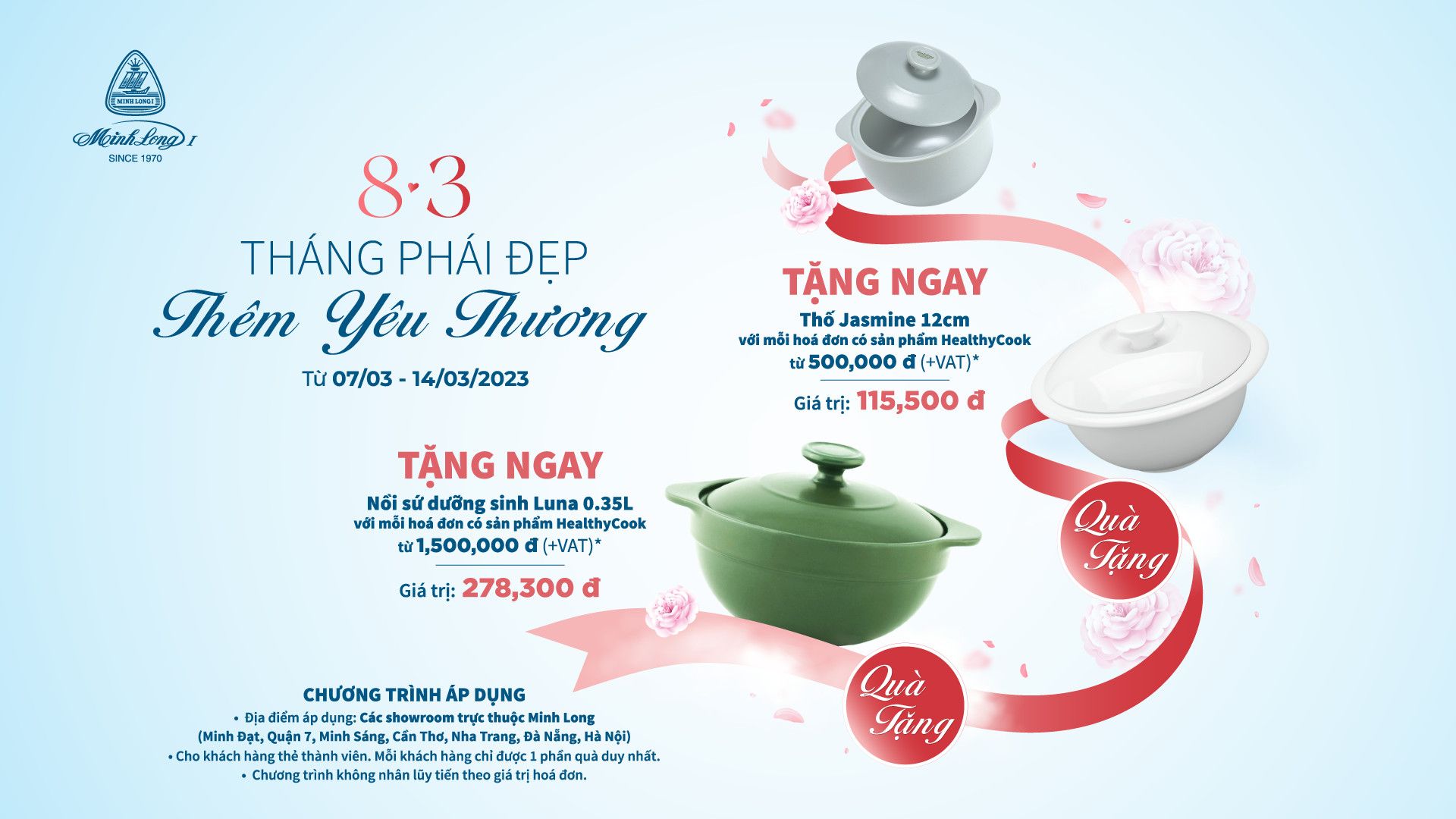 THÁNG 3 ƯU ĐÃI LỚN TẠI SHOWROOM MINH LONG: ĐƠN HÀNG HEALTHYCOOK NHẬN NGAY QUÀ TẶNG 8/3