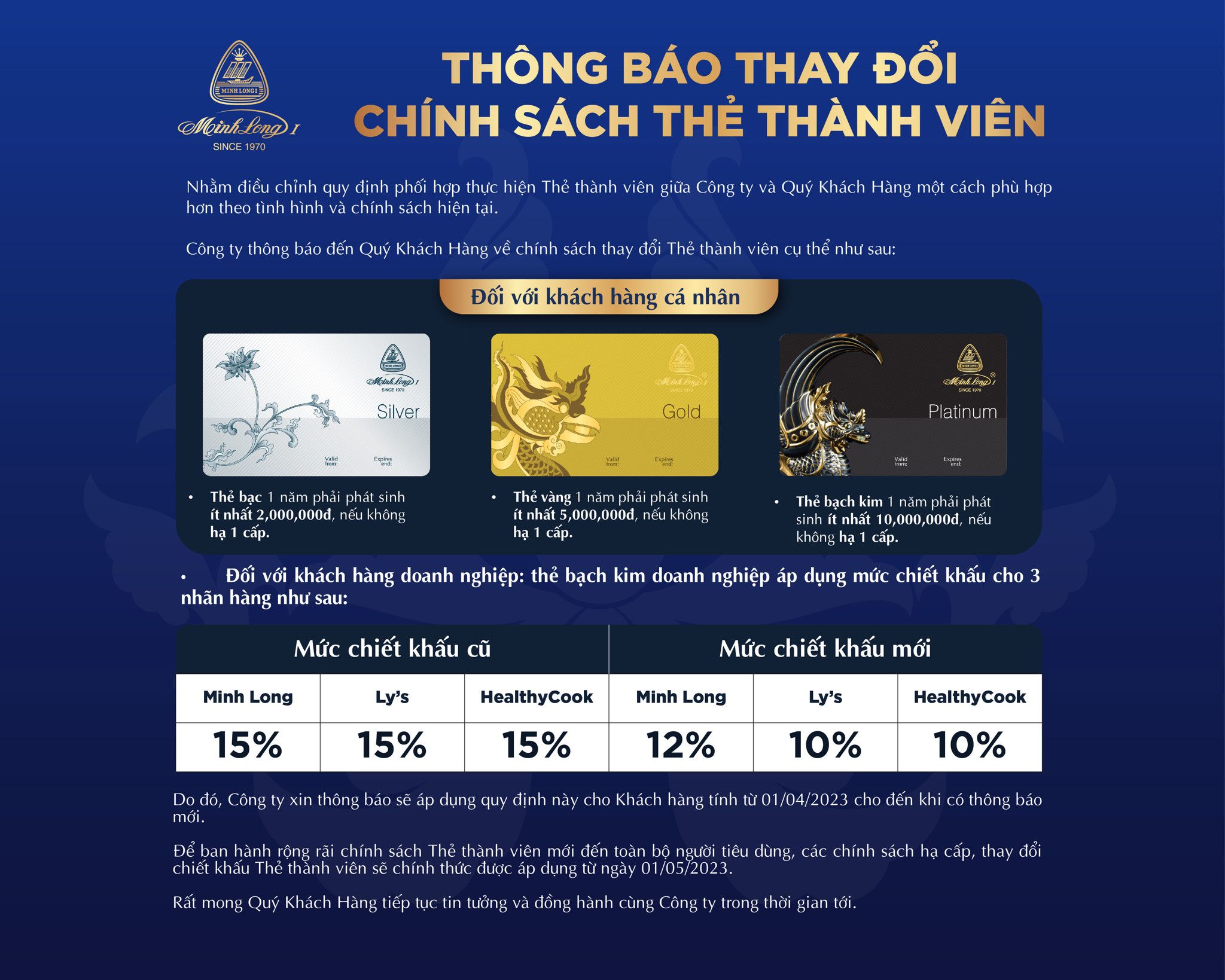 THÔNG BÁO VỀ VIỆC THAY ĐỔI CHÍNH SÁCH THẺ THÀNH VIÊN