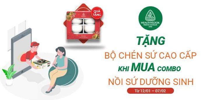 Tặng bộ chén sứ cao cấp khi mua combo nồi sứ dưỡng sinh