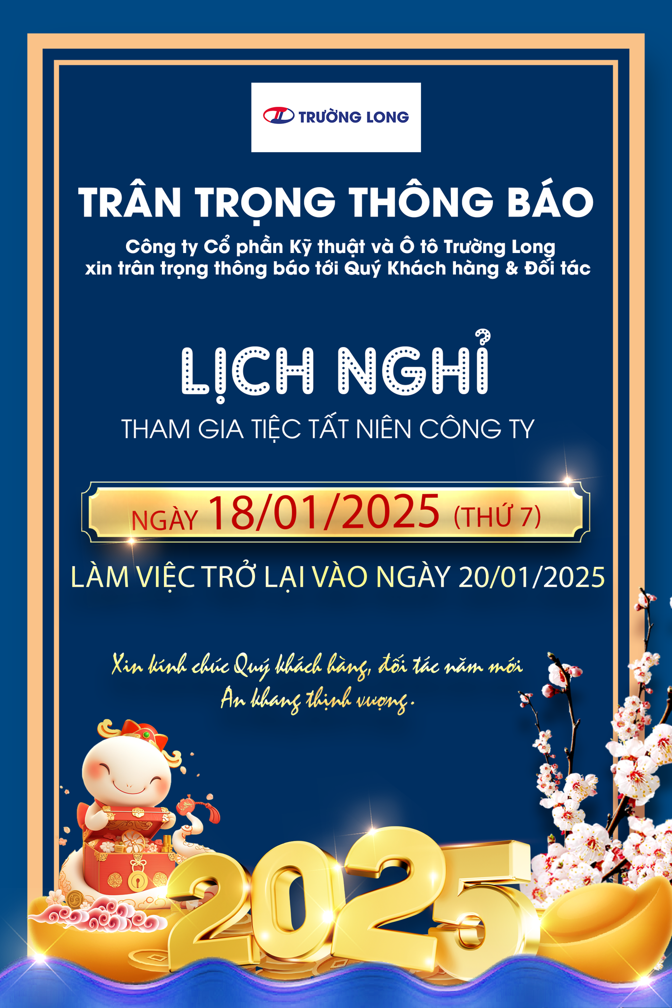 THÔNG BÁO LỊCH NGHỈ