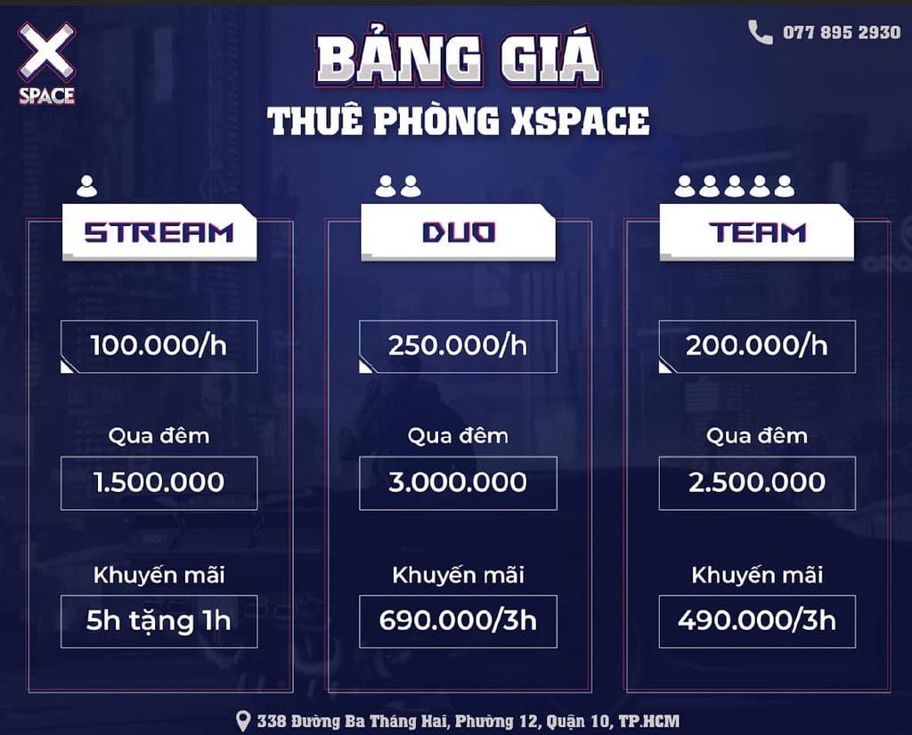 Bảng giá phòng net cho cặp đôi X Space gaming