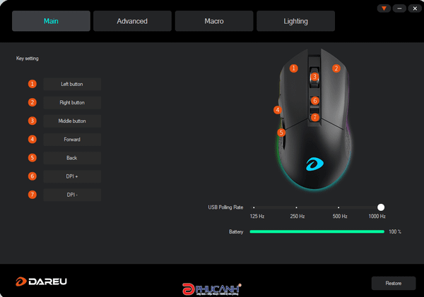 Chỉnh DPI cho chuột Dareu bằng phần mềm chuyên dụng của Dareu
