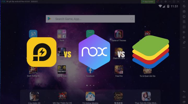 So Sánh LD Player Vs Nox Vs BlueStacks