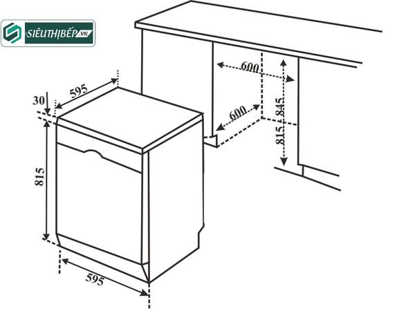 kích thước máy rửa bát âm tủ