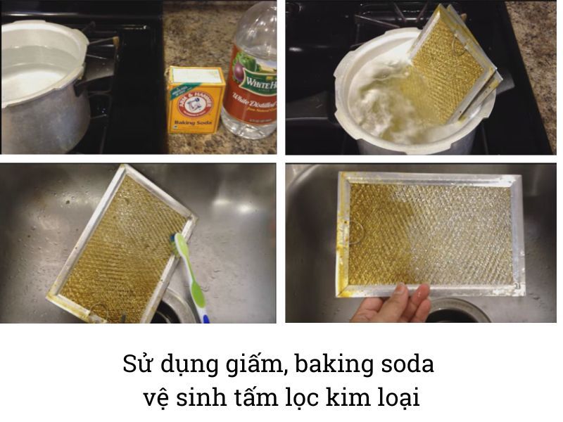 vệ sinh tấm lọc kim loại bằng baking soda