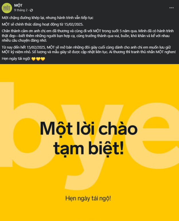 Local brand MỘT dừng hoạt động