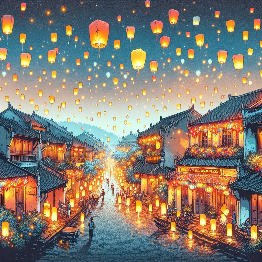 Trải nghiệm thả đèn lồng Thiên Đăng tại Phố cổ Thập Phần
