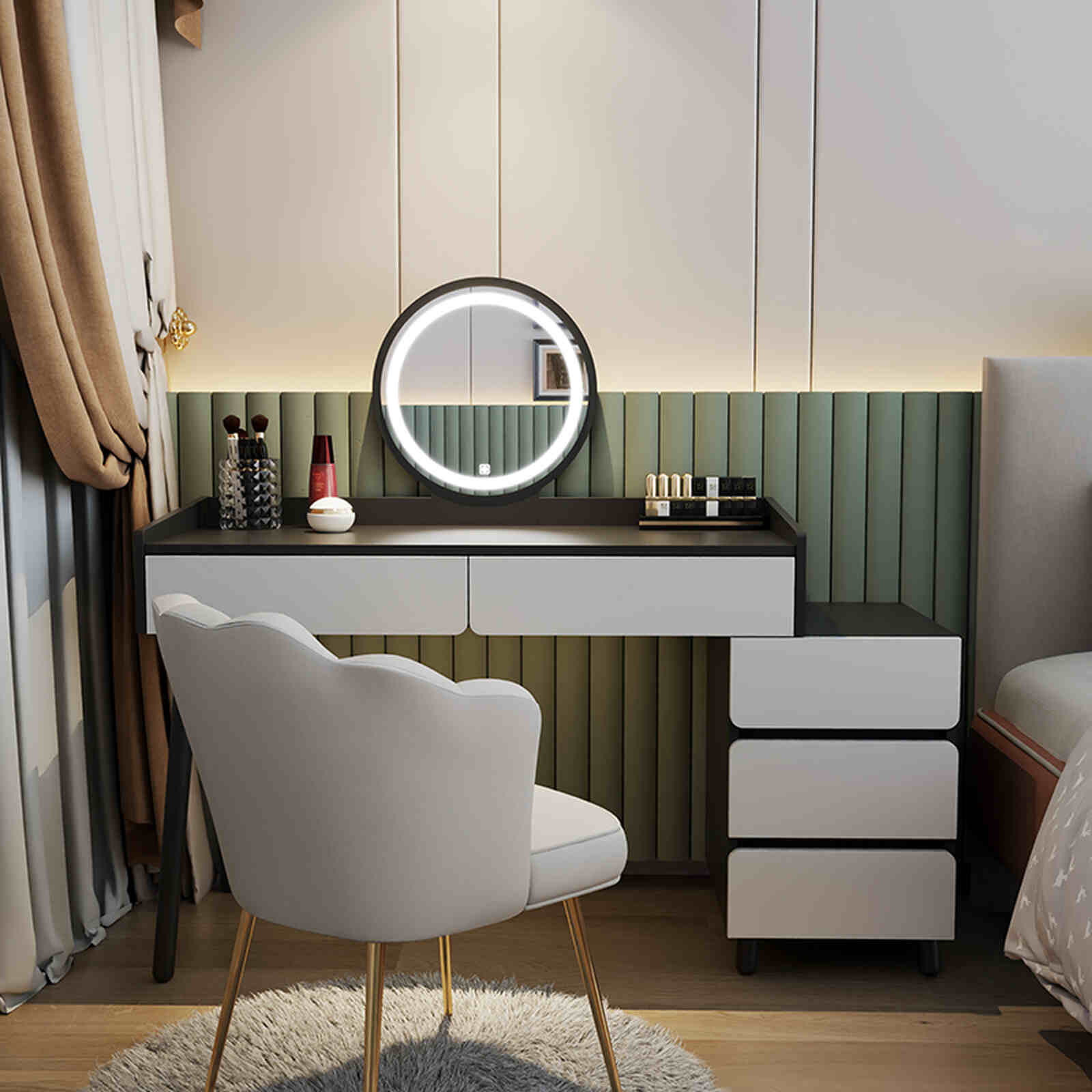 Bàn Trang Điểm Đen Trắng Hiện Đại Kết Hợp Tủ Lưu Trữ