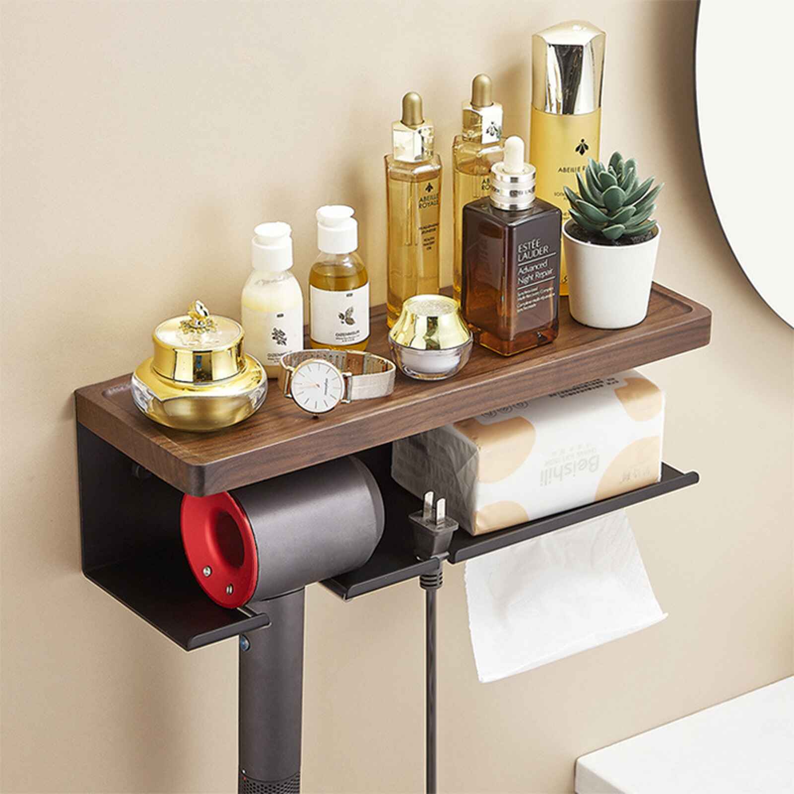 Kệ nhà tắm kim loại kết hợp gỗ vân sồi