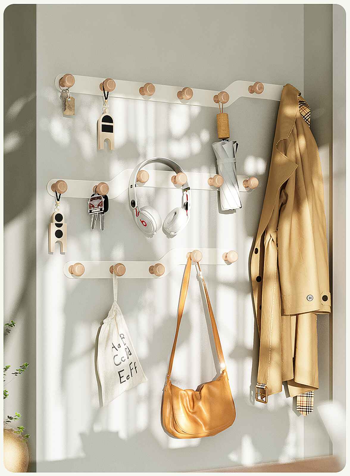 Móc treo quần áo tường nút gỗ tròn