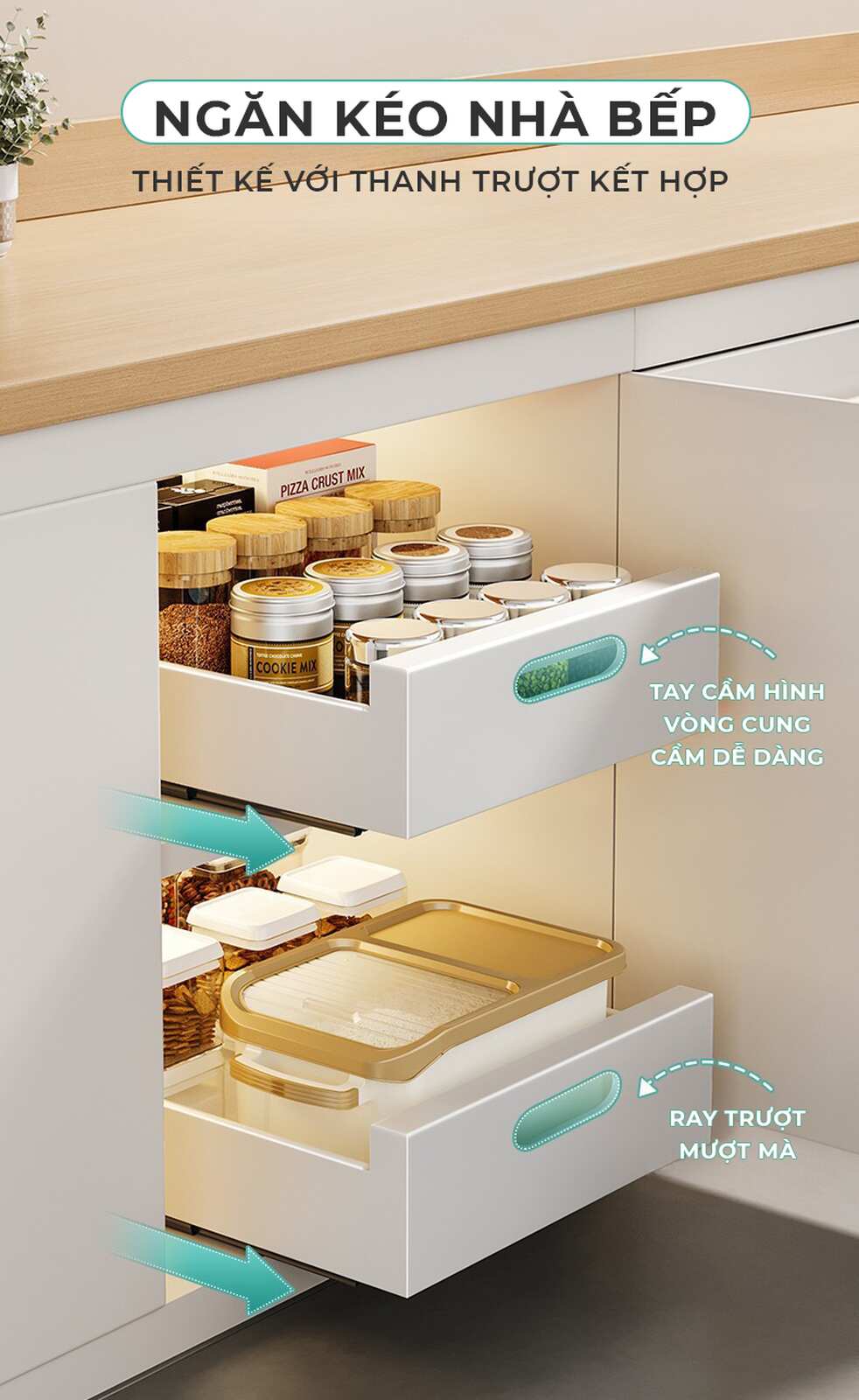 Ngăn kéo nhà bếp thông minh đa năng trắng