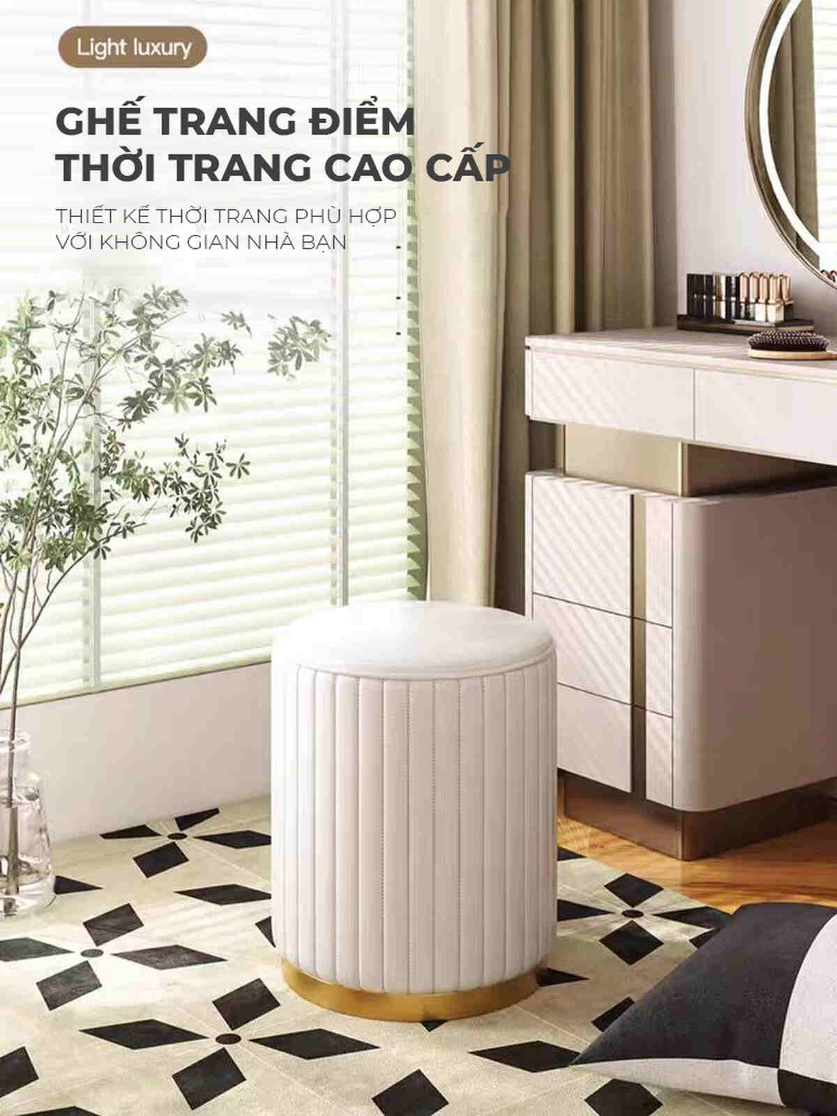 Ghế đôn trang điểm màu trắng thanh lịch