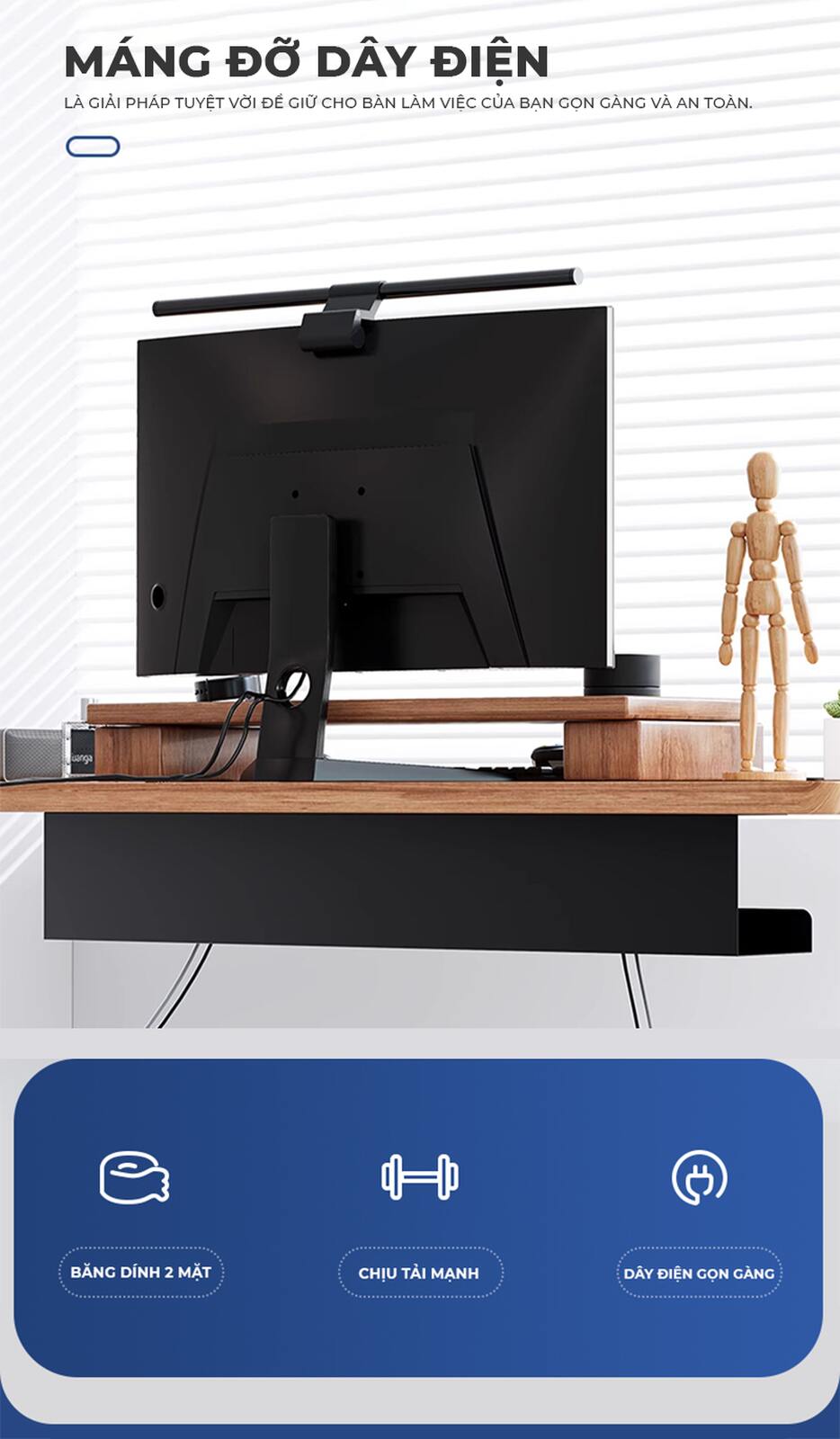 Khay đi dây điện gầm bàn làm việc tiện ích