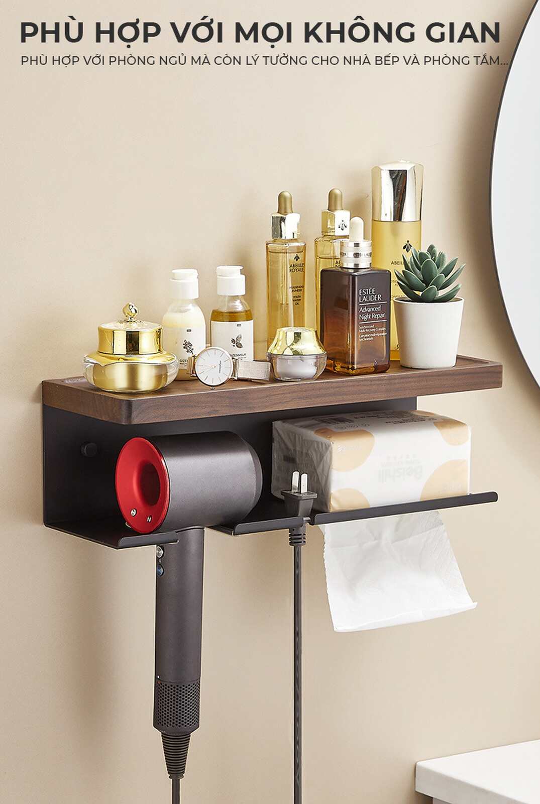 Kệ nhà tắm kim loại kết hợp gỗ vân sồi