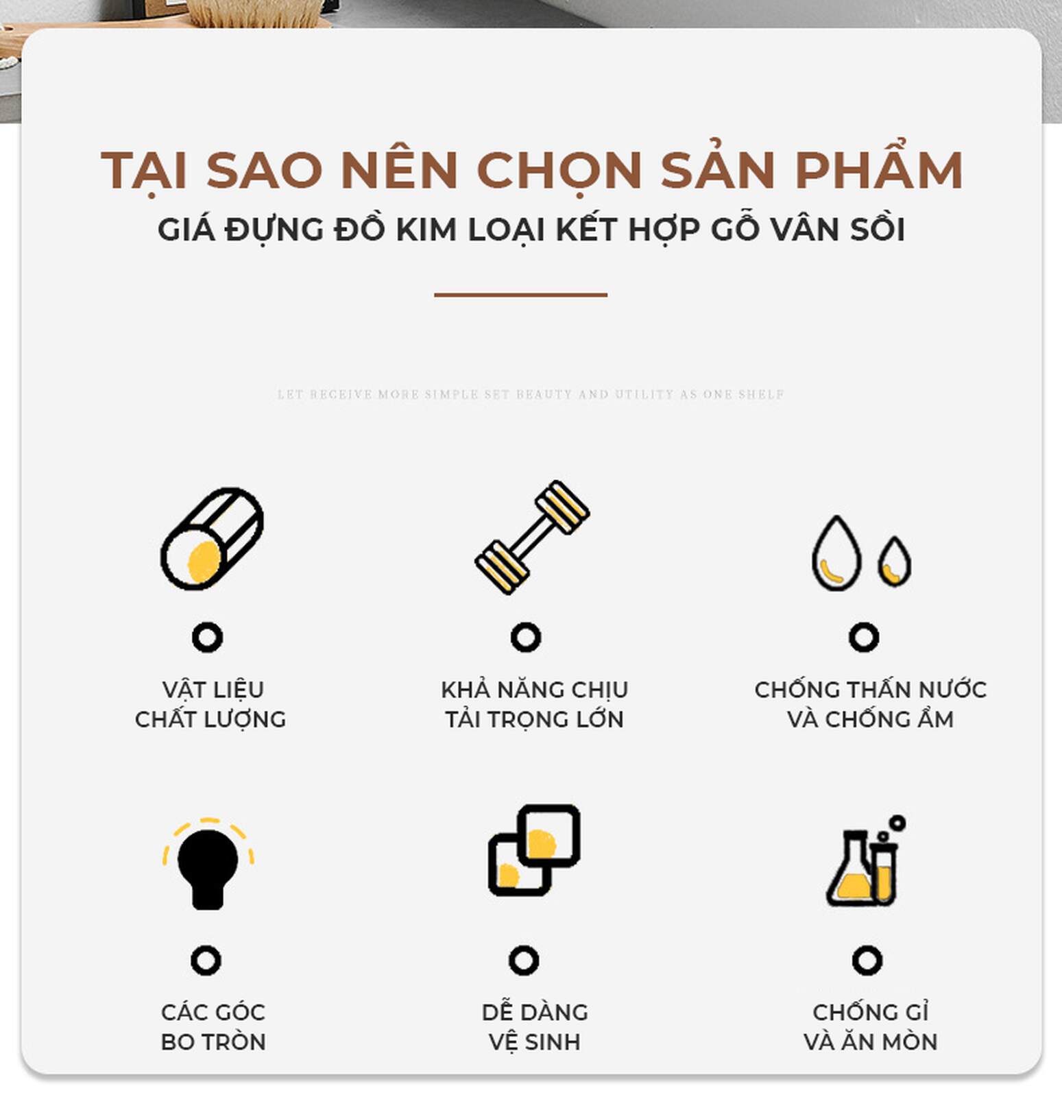 Kệ nhà tắm kim loại kết hợp gỗ vân sồi