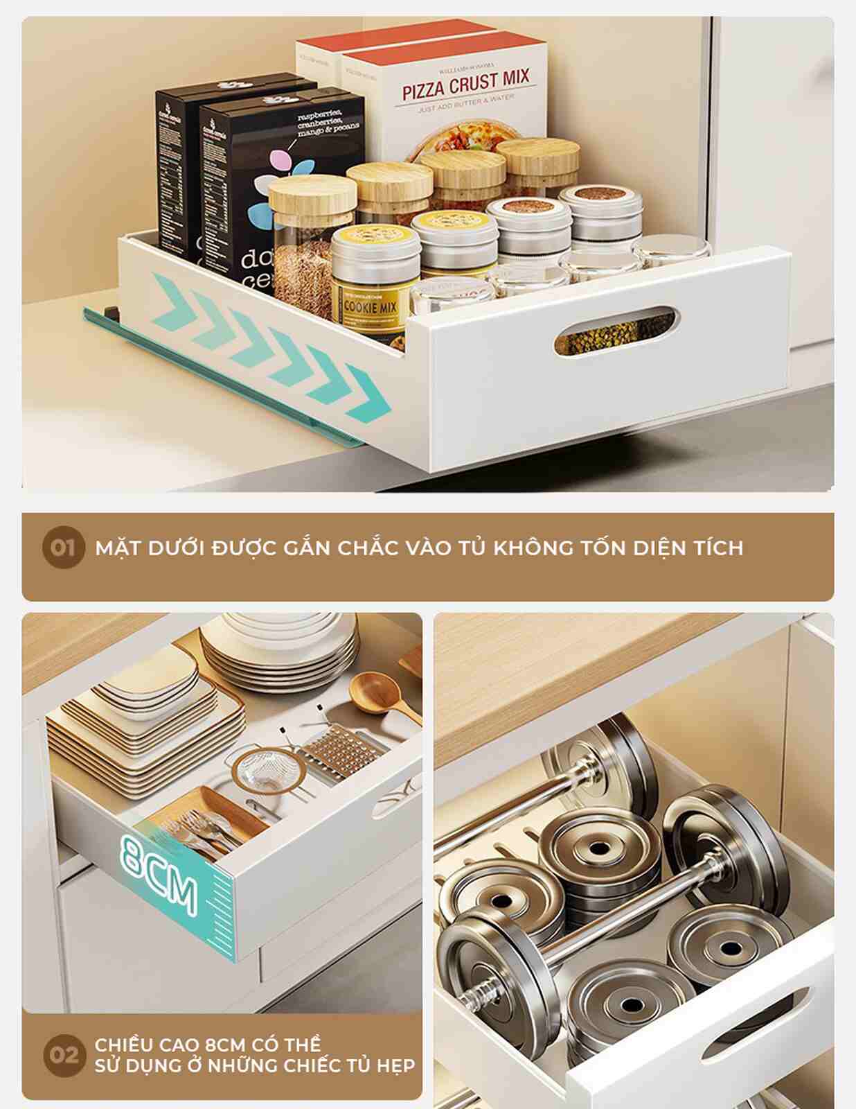 Ngăn kéo nhà bếp thông minh đa năng trắng