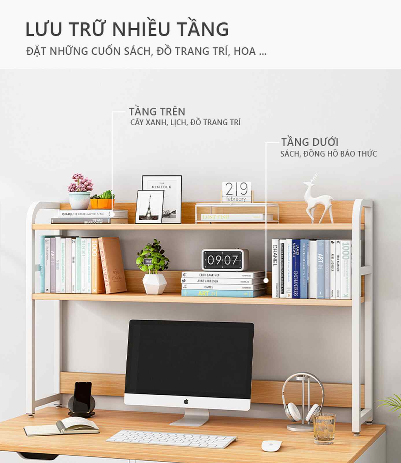 Kệ sách để bàn trắng vân gỗ