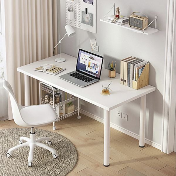 bàn làm việc chân sắt tròn màu trắng