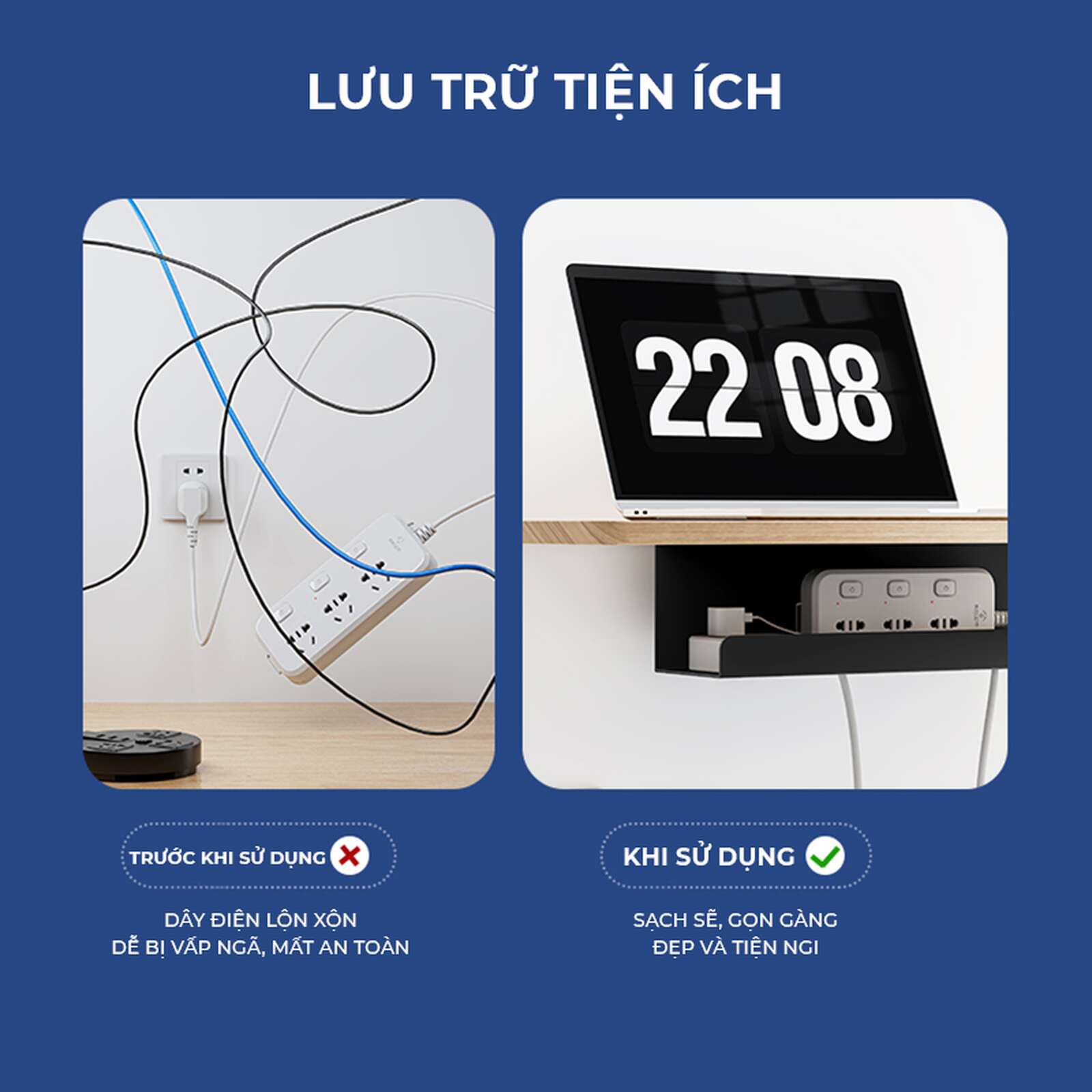 Khay đi dây điện gầm bàn làm việc tiện ích