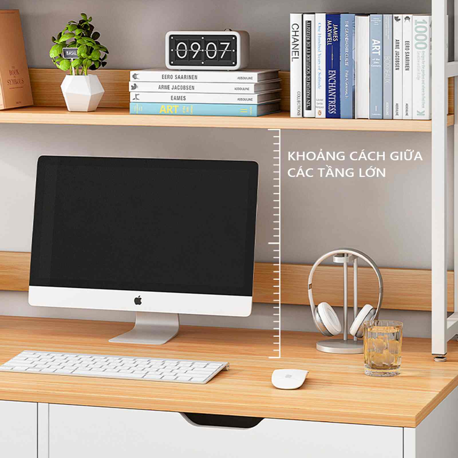 Kệ sách để bàn trắng vân gỗ