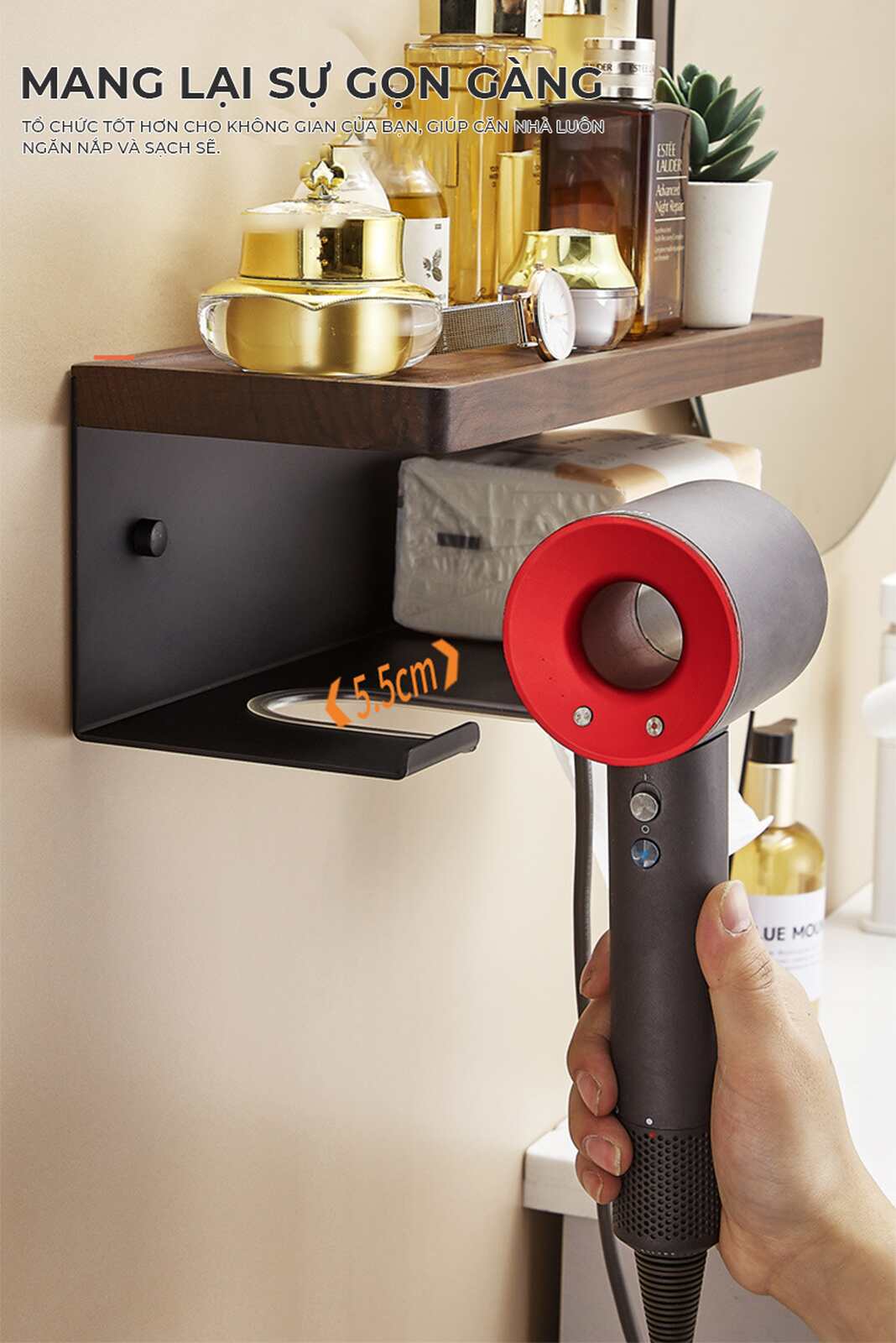 Kệ nhà tắm kim loại kết hợp gỗ vân sồi