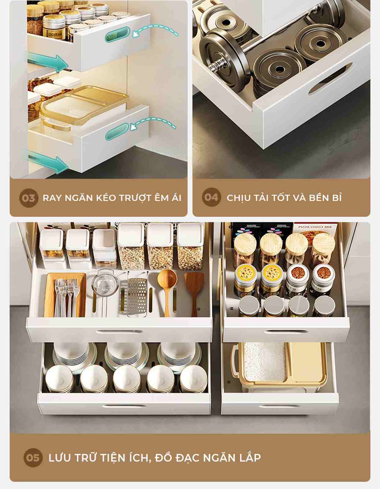 Ngăn kéo nhà bếp thông minh đa năng trắng