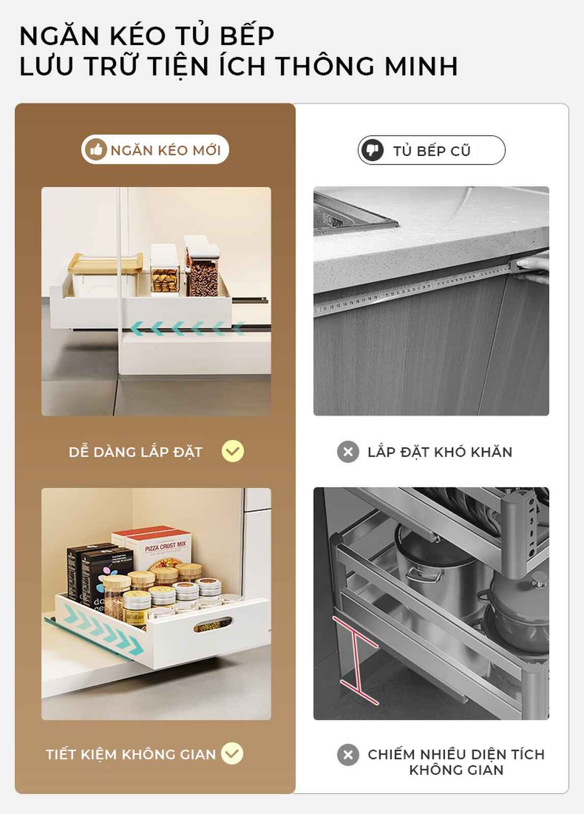 Ngăn kéo nhà bếp thông minh đa năng trắng