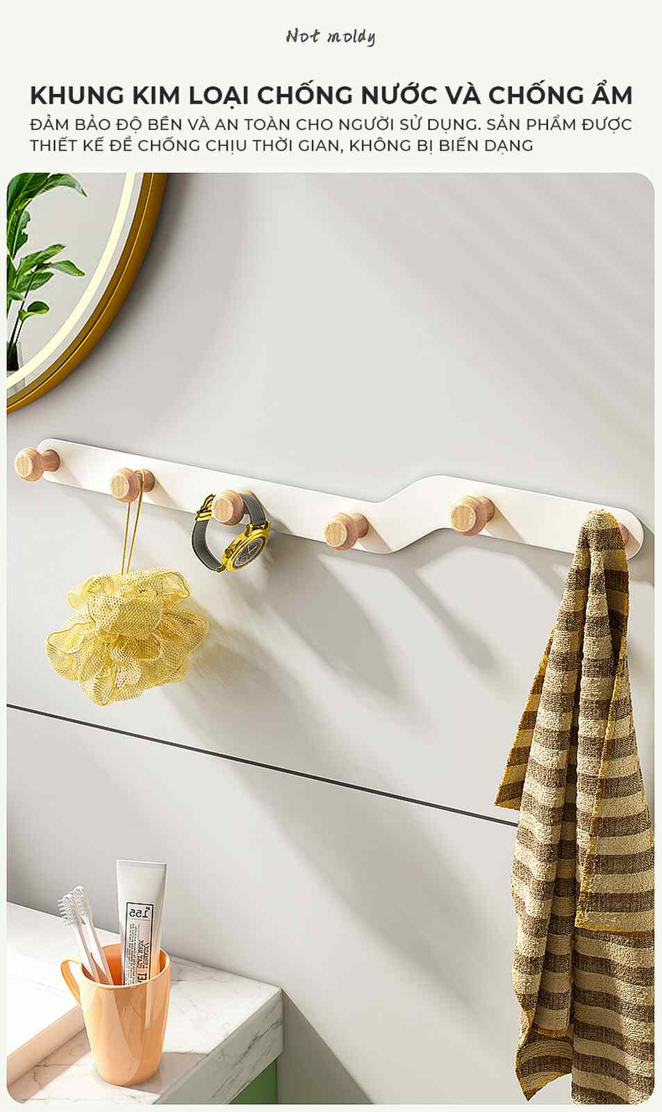 Móc treo quần áo tường nút gỗ tròn