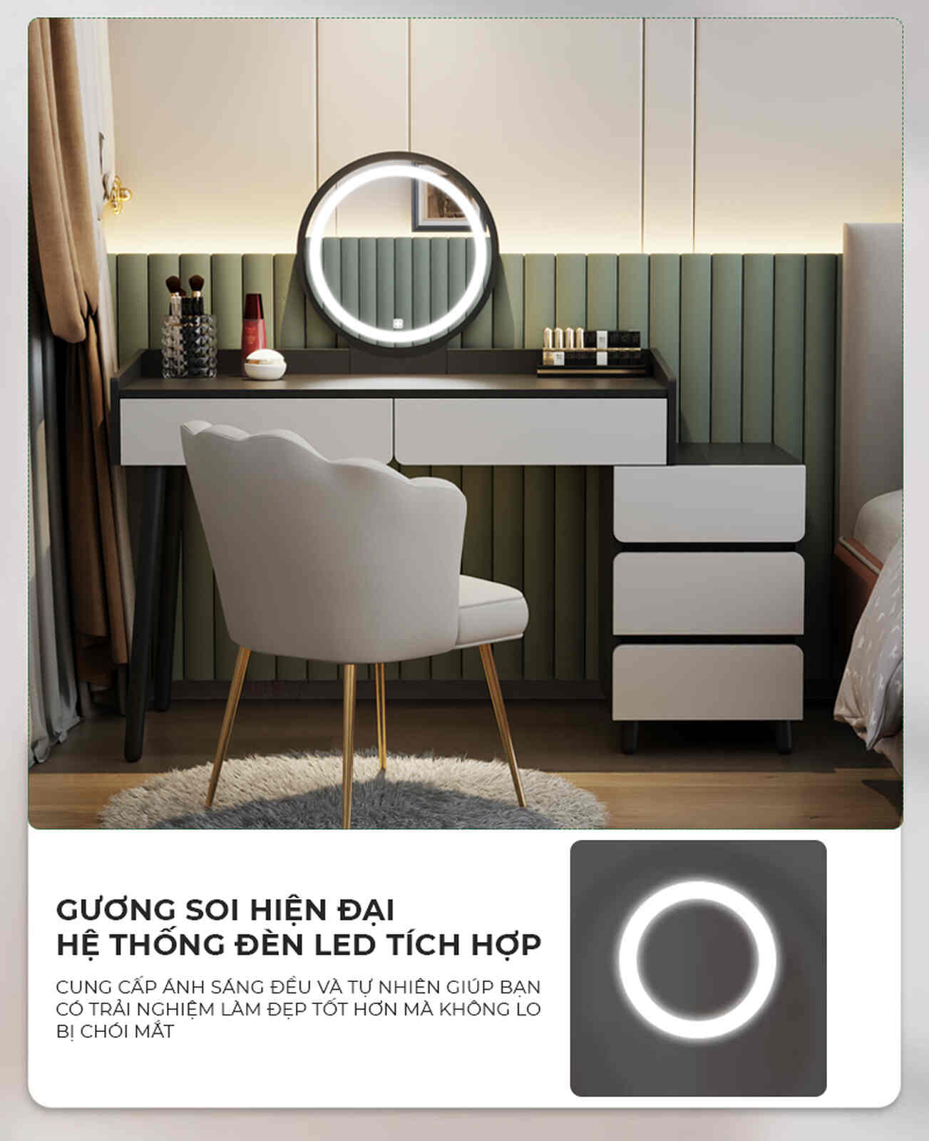 Bàn Trang Điểm Đen Trắng Hiện Đại Kết Hợp Tủ Lưu Trữ