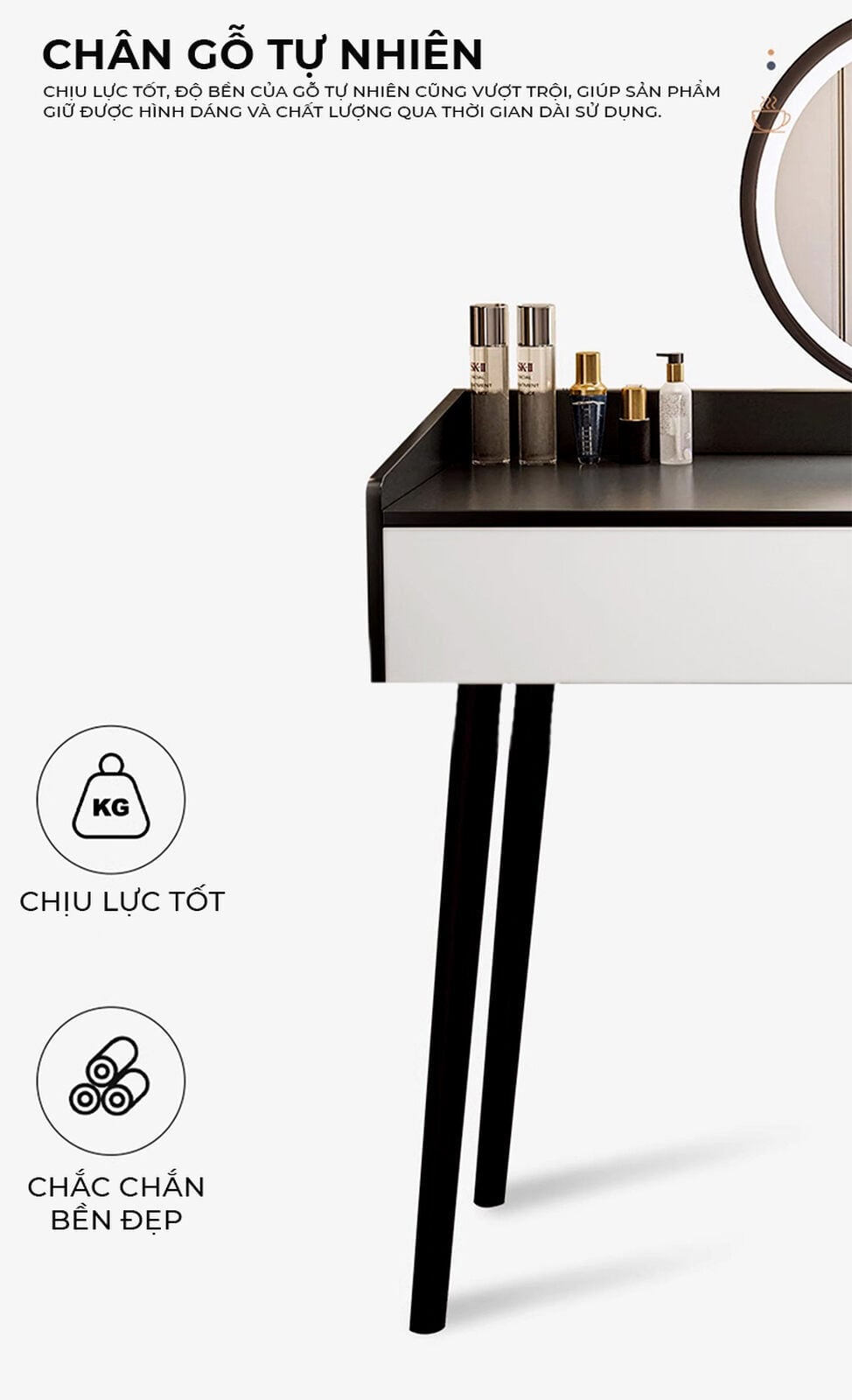 Bàn Trang Điểm Đen Trắng Hiện Đại Kết Hợp Tủ Lưu Trữ