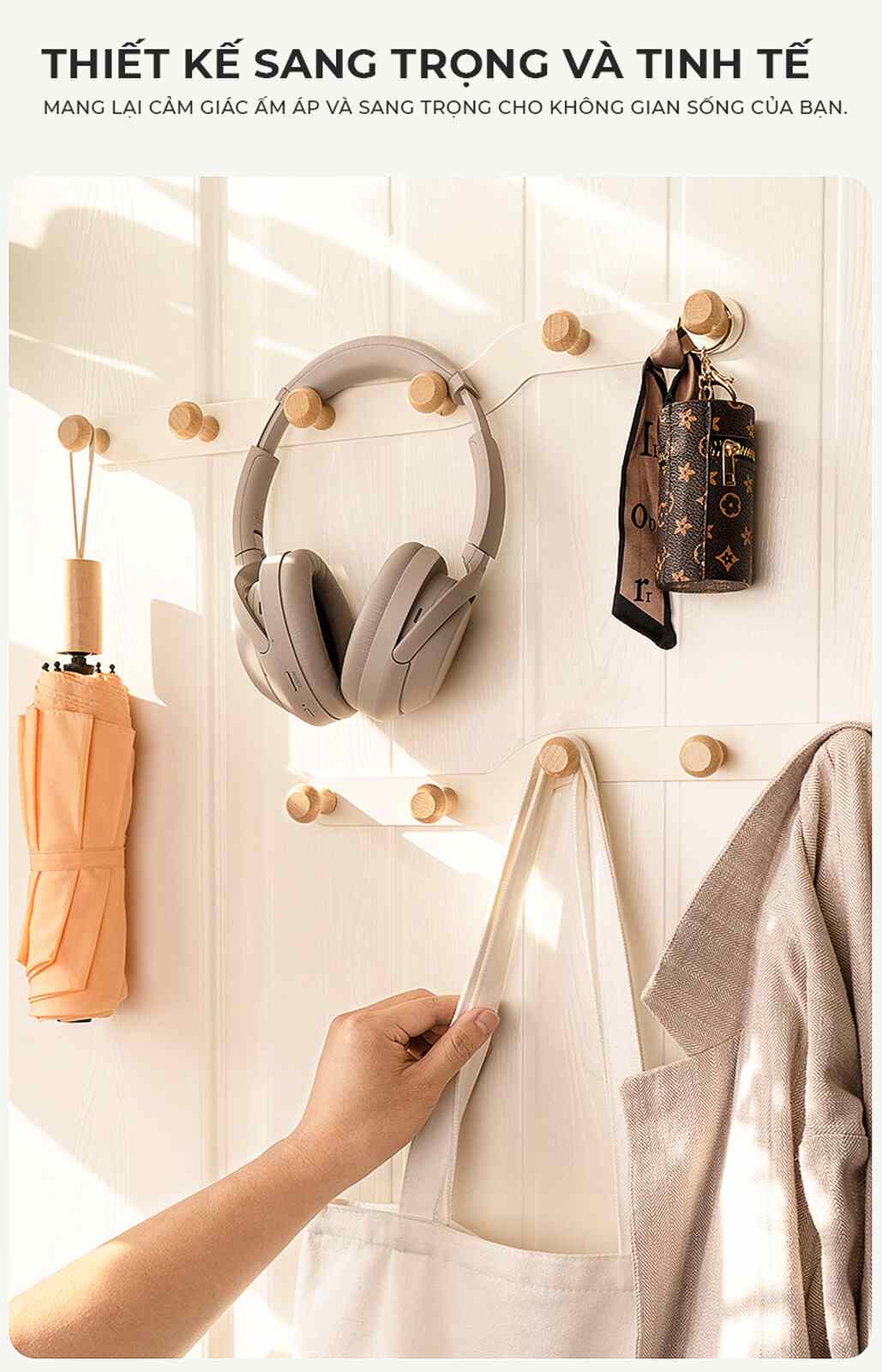 Móc treo quần áo tường nút gỗ tròn