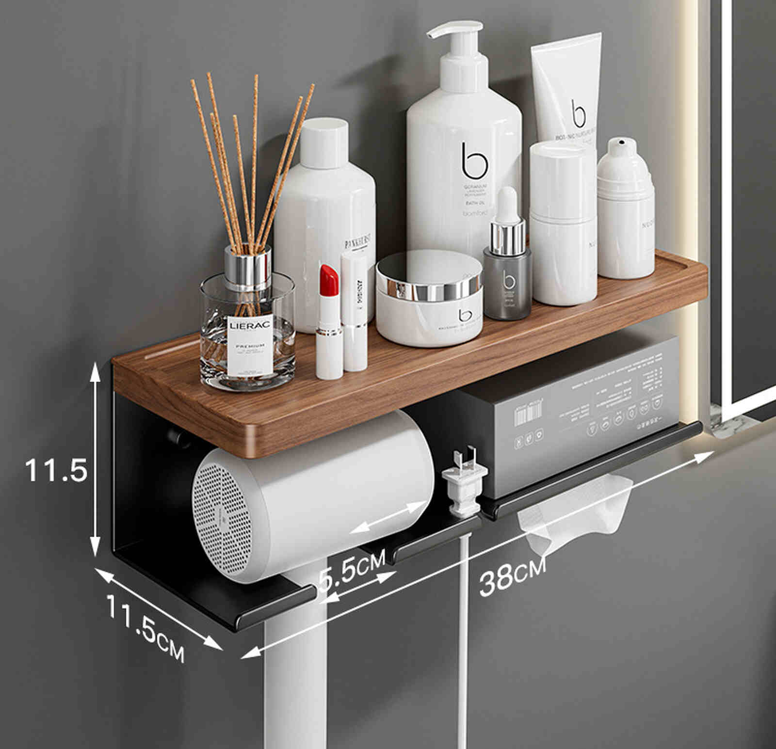 Kệ nhà tắm kim loại kết hợp gỗ vân sồi