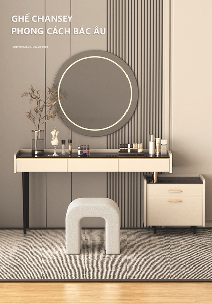 ghế trang điểm bọc vải lông cừu