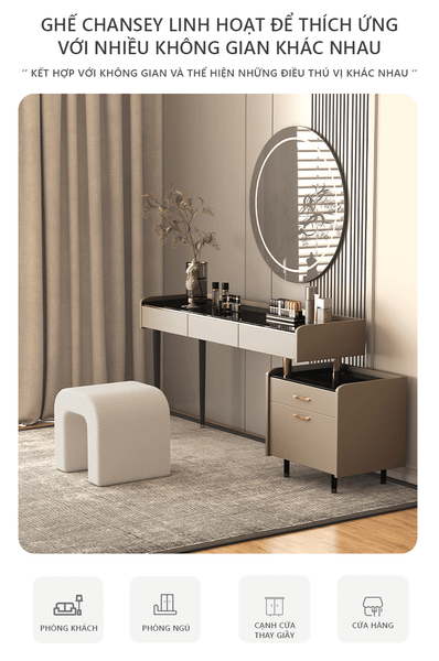 ghế trang điểm bọc vải lông cừu