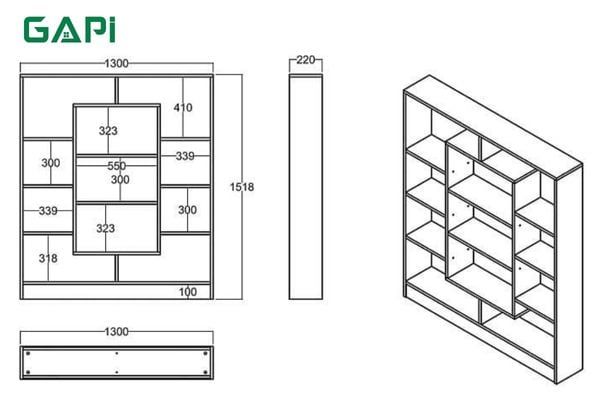 kích thước kệ sách