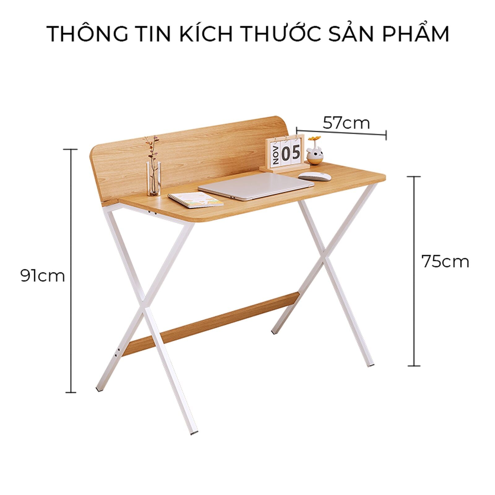 Bàn làm việc hiện đại khung trắng vân gỗ tinh tế