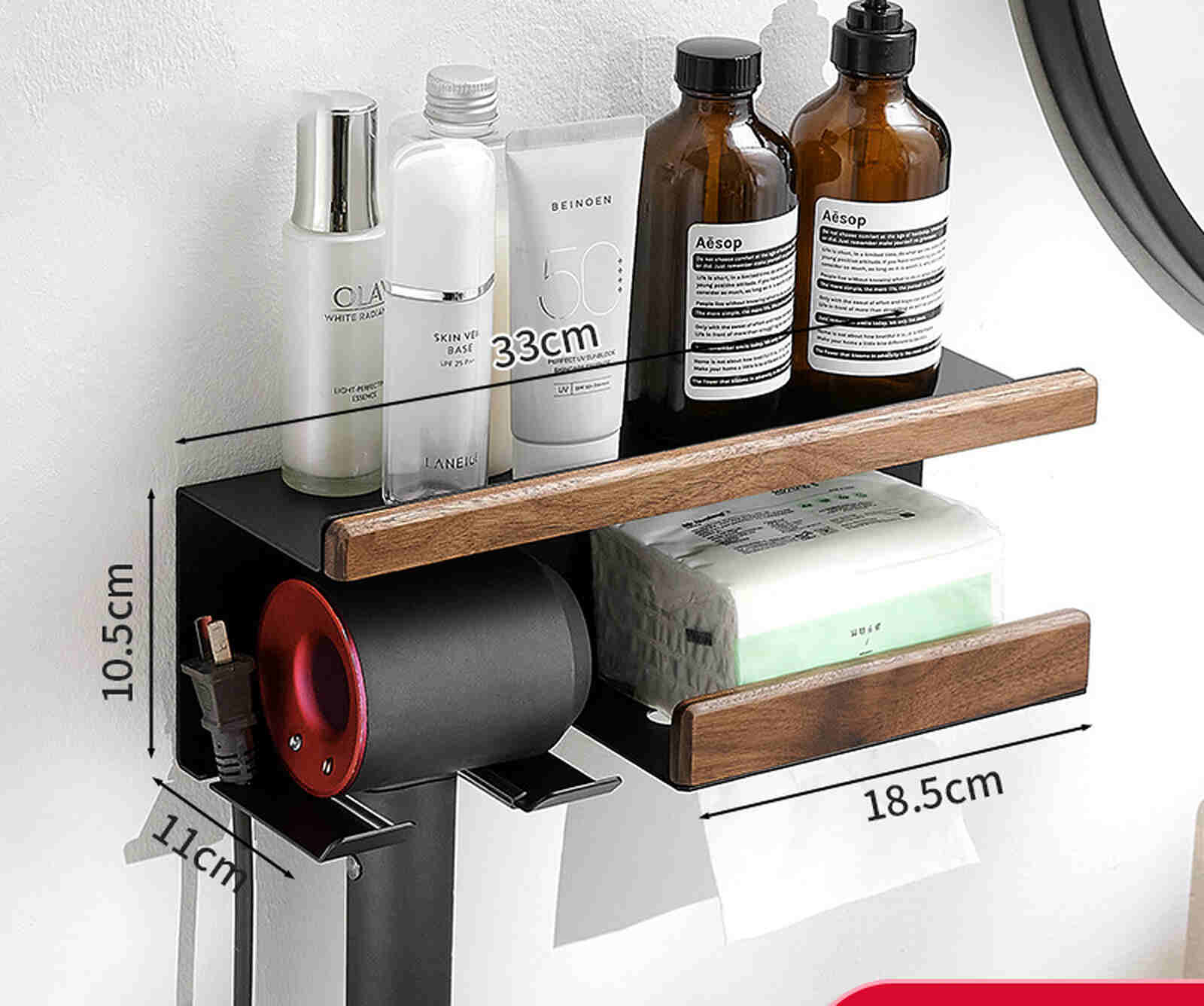 Kệ nhà tắm kim loại kết hợp gỗ vân sồi