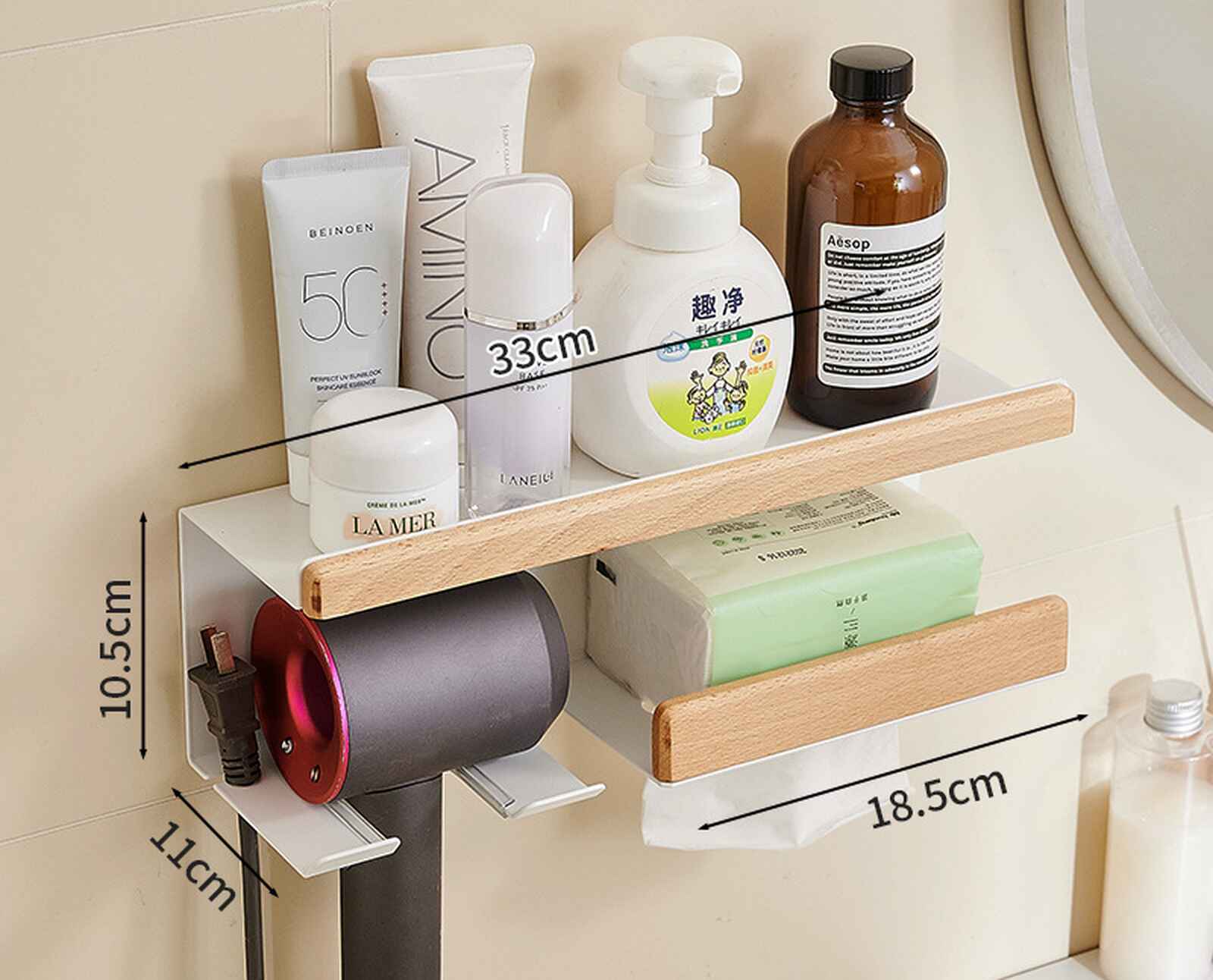 Kệ nhà tắm kim loại kết hợp gỗ vân sồi