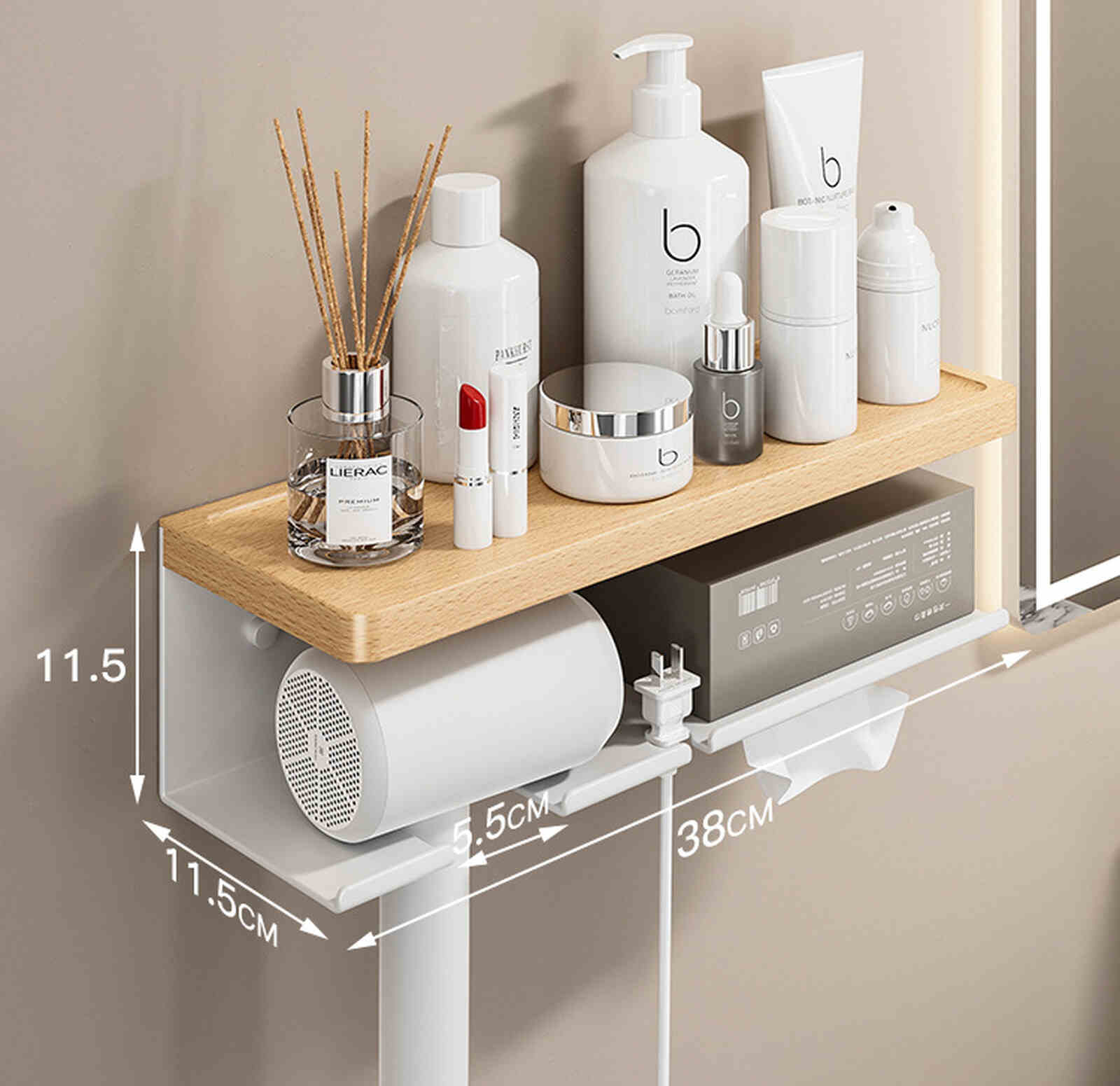 Kệ nhà tắm kim loại kết hợp gỗ vân sồi