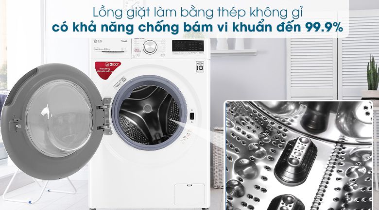 Máy giặt LG AI DD Inverter 8.5 kg FV1408S4W lồng giặt không gỉ