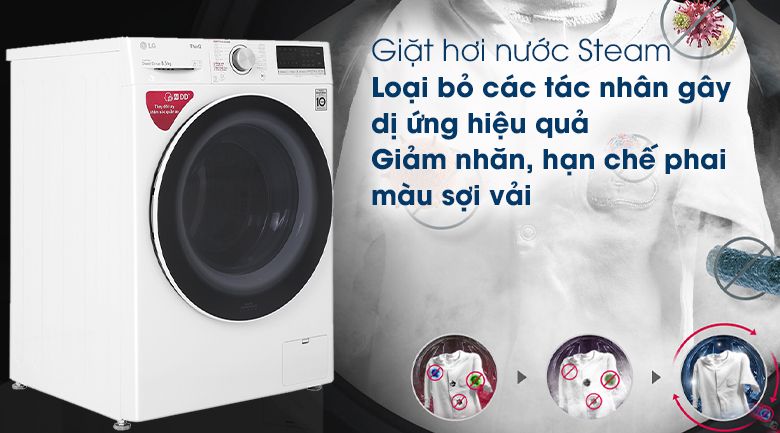 công nghệ giặt hơi nước Máy giặt LG AI DD Inverter 8.5 kg FV1408S4W