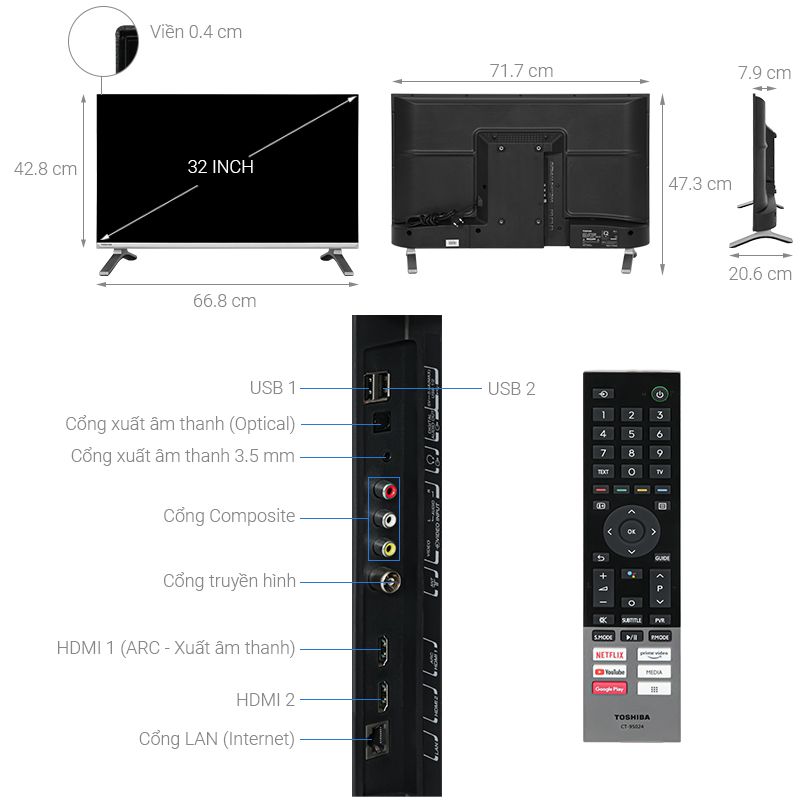 Tính năng Chromecast cho phép truyền phát nội dung đang xem trên điện thoại Tivi Toshiba 32 inch 32V35KP