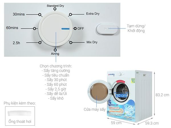 máy sấy quần áo alaska s90 9kg