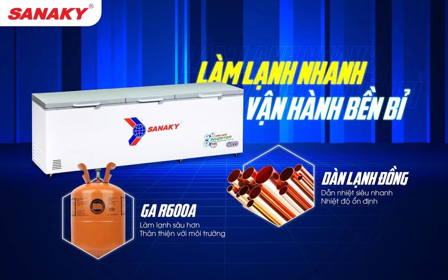 gas tủ đông sanaky mặt kính 1300l