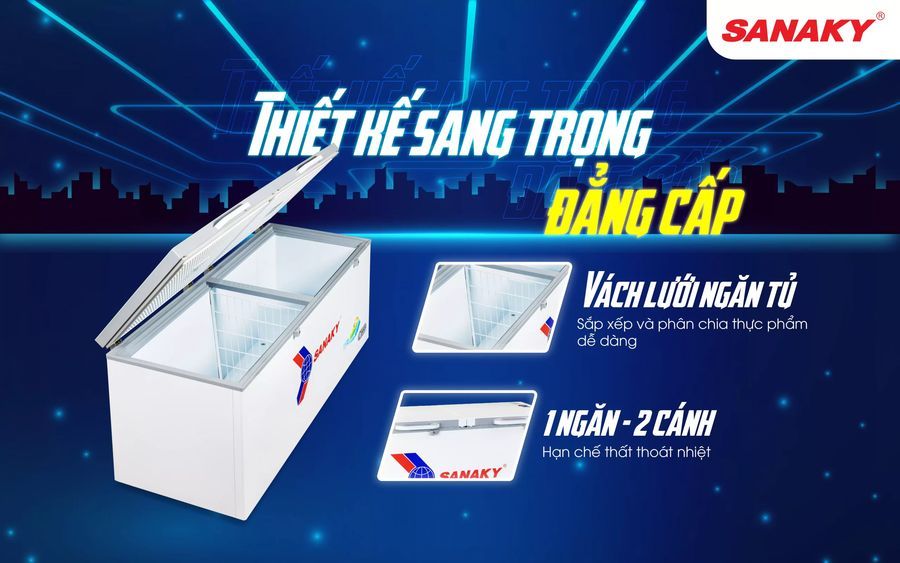 thiết kế tủ đông mặt kính sanaky 860l